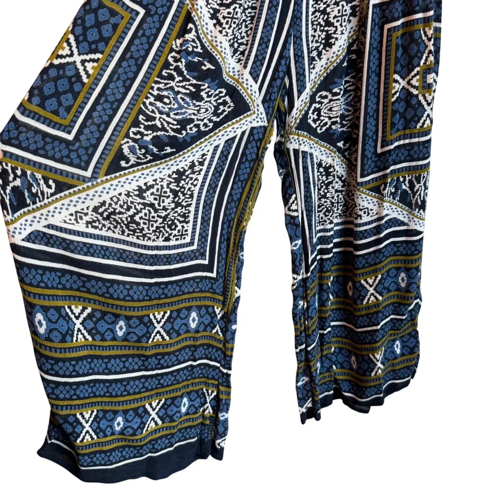 Raga Wide Leg Pants Women XS Blue White Flowy Boho Elastic Waist Palazzo Pant